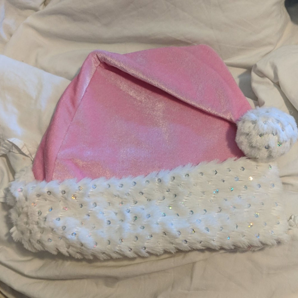 Pink Santa Christmas Hat with Sequins